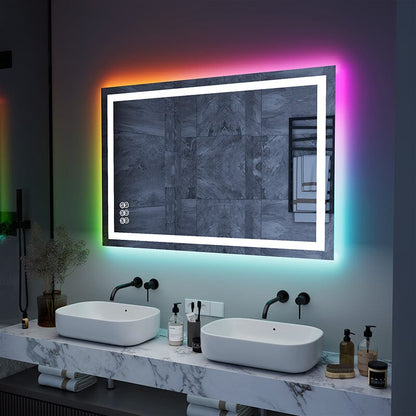 RGB LED Light Bathroom Vanity Mirror Rectangular Frameless Anti Fog