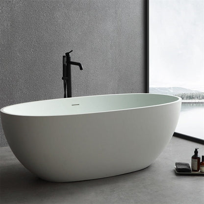 65'' Solid Surface Stone Resin Oval-shaped Freestanding Soaking Bathtub with Overflow