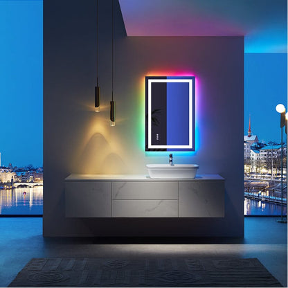 RGB LED Light Bathroom Vanity Mirror Small Rectangular Frameless Anti Fog