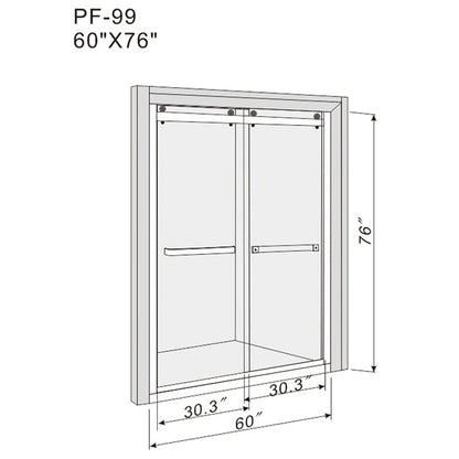 60'' x 76'' Frameless Explosion-Proof Glass Bathroom Shower Door, Two-Way Sliding, Black