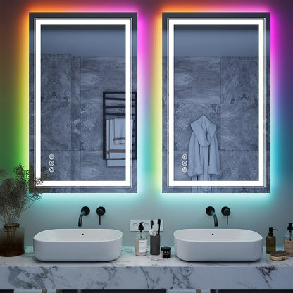 RGB LED Light Bathroom Vanity Mirror Small Rectangular Frameless Anti Fog