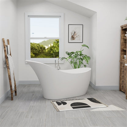 66'' Single Slipper Tub Solid Surface Stone Resin Freestanding Soaking Bathtub Comfortable Backrest