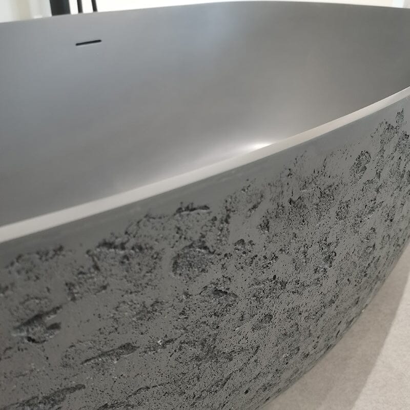 67'' Modern Art Pattern Concrete Gray Solid Surface Egg Shaped Freestanding Soaking Bathtub