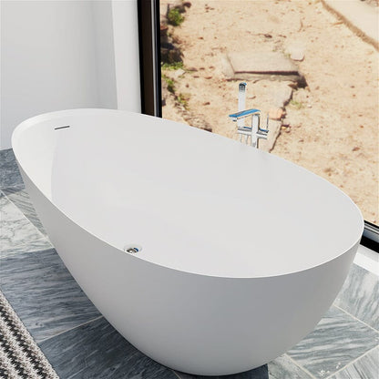 67'' Solid Surface Stone Resin Modern Egg Shaped Freestanding Soaking Bathtub with Overflow