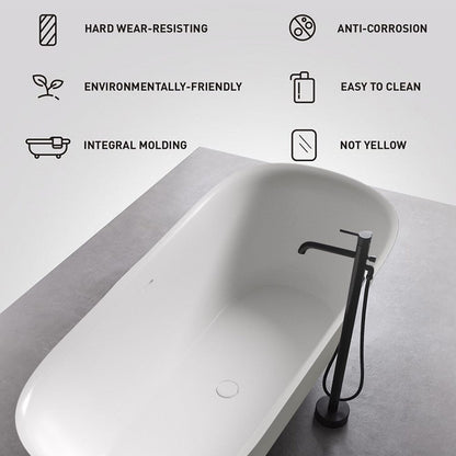 67'' Solid Surface Stone Resin Contemporary Design Freestanding Soaking Bathtub with Overflow