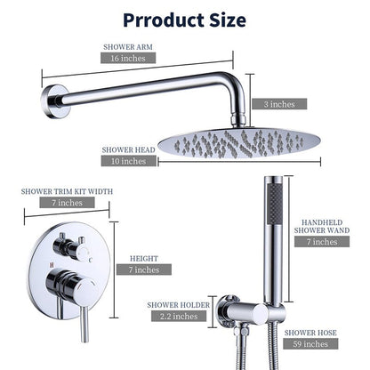 Wall Mounted Shower Set with 10" Round Rainfall Shower Head