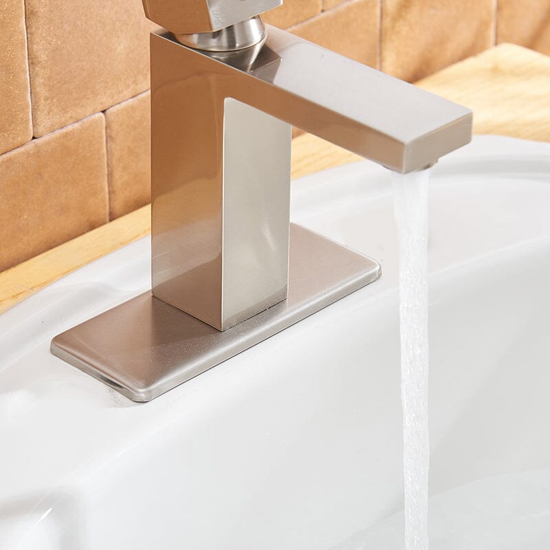 Modern Single Hole Low Arc Bathroom Sink Faucet Single Handle Solid Brass with Pop Up Drain