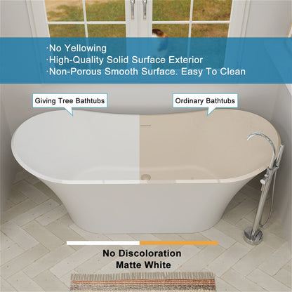 70'' Double Slipper Tub Solid Surface Stone Resin Freestanding Soaking Bathtub