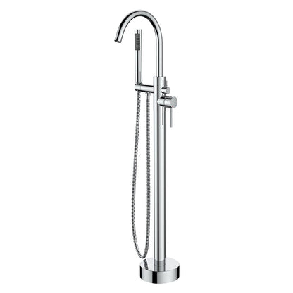 Freestanding Tub Filler Floor Mount Bathtub Faucet with Handheld Shower Chrome