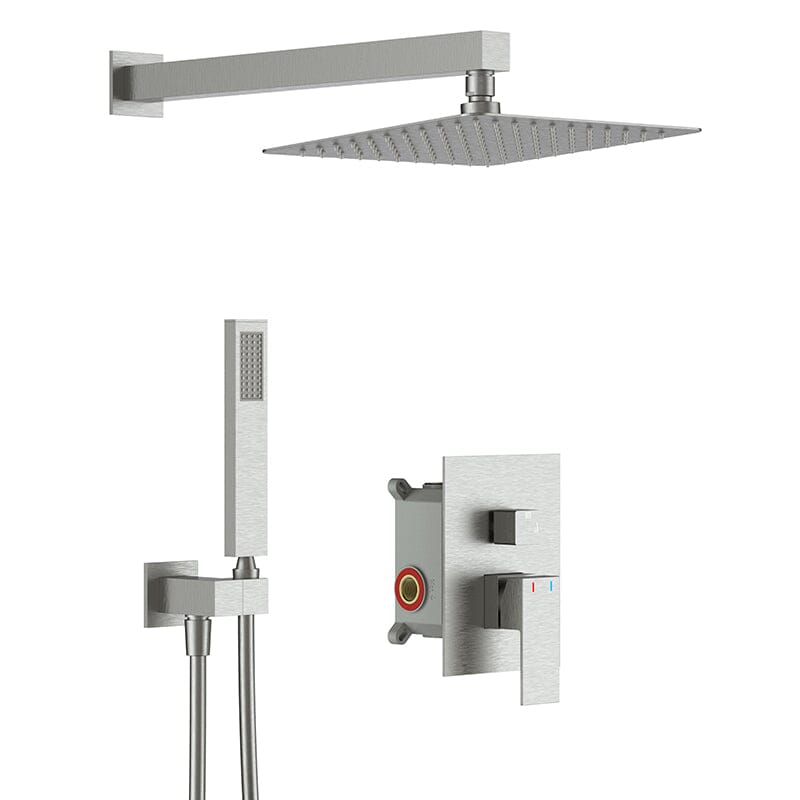 12" Wall Mount Square Shower Systems with Head Shower & Hand Shower Combo Set