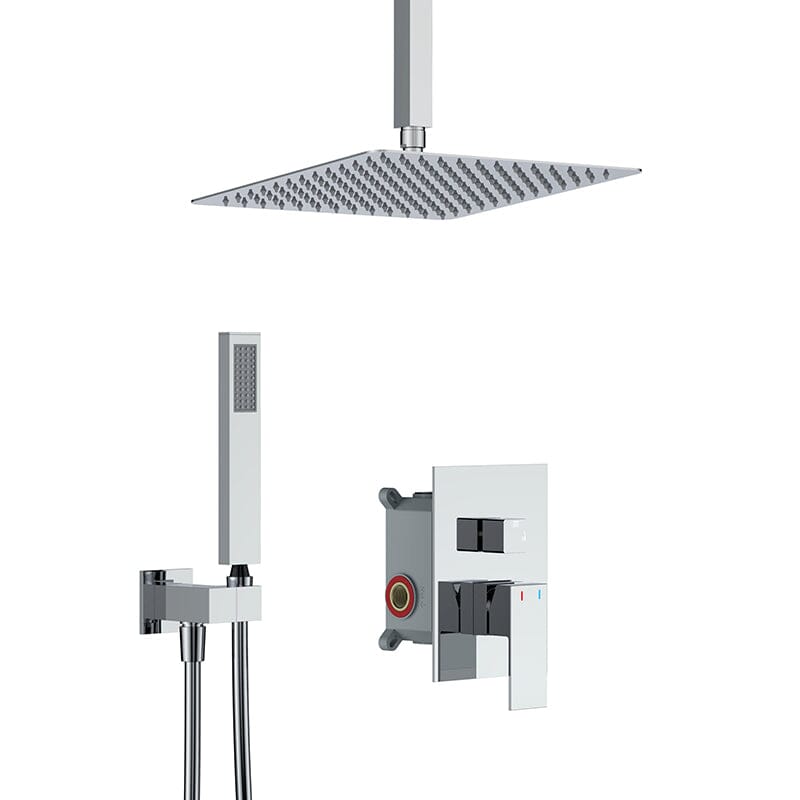 12" Ceiling Mounted Square Shower Systems with Head Shower & Hand Shower Combo Set