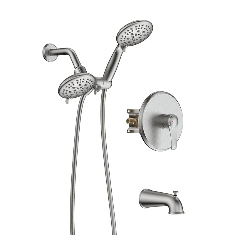 6 Spray Mode Dual Rain & Handheld Shower Heads & Tub Spout Combo Set