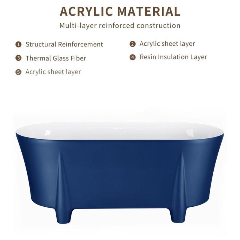 59'' Modern Luxury Freestanding Soaking Bathtub with Feet Acrylic