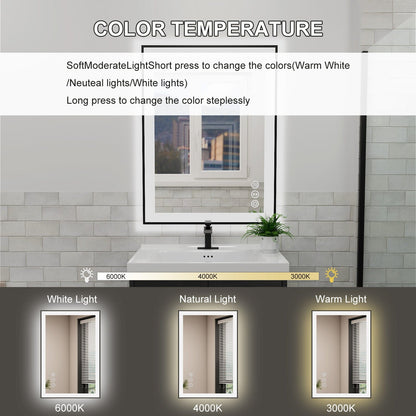 28"/32"/36"/40" LED Bathroom Mirror with Black Frame, Anti-Fog, Shatter-Proof, Memory, 3 Colors