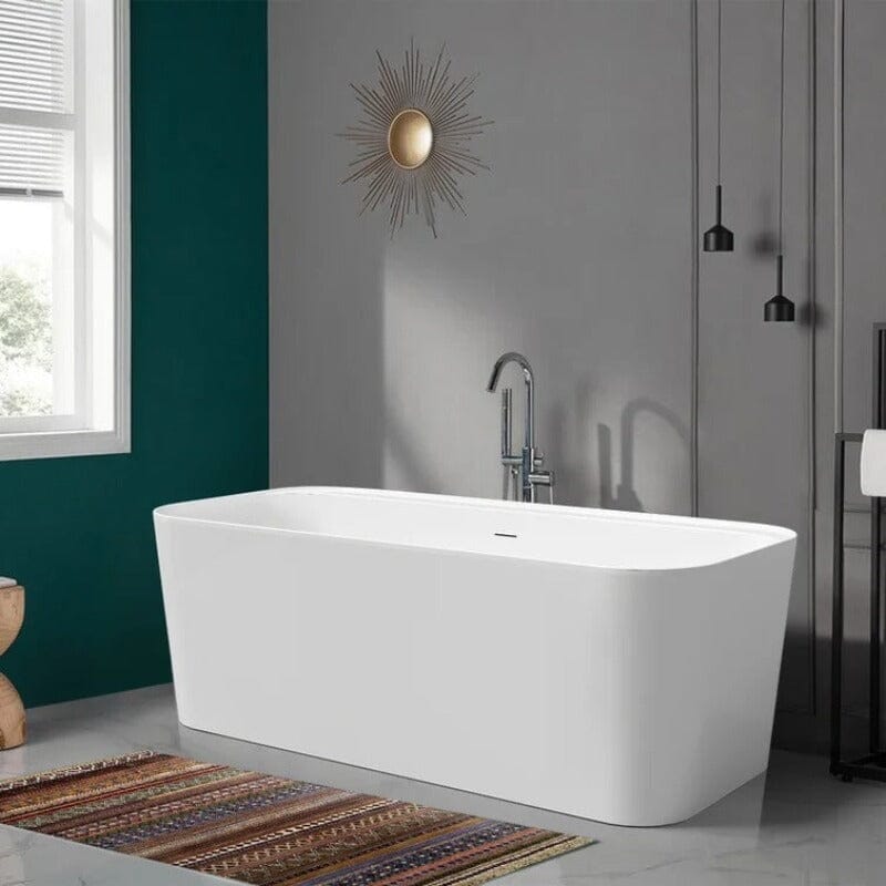 59" Acrylic Rectangle Shape Flatbottom Freestanding Bathtub White