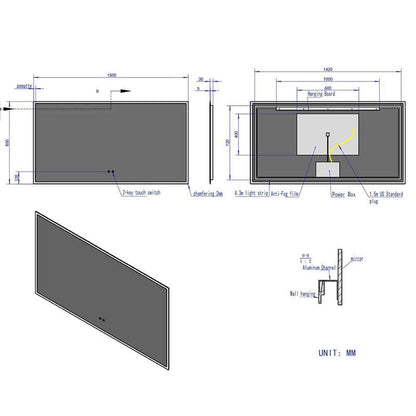 LED Light Bathroom Vanity Mirror Large Rectangular Frameless Anti Fog