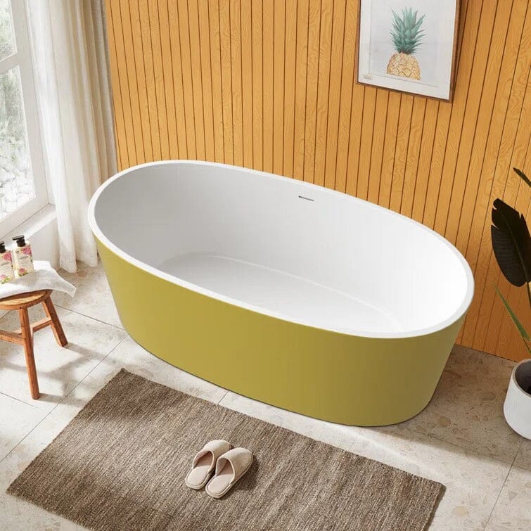 63" Acrylic Modern Bathtub Oval Shape Freestanding Soaking Tub