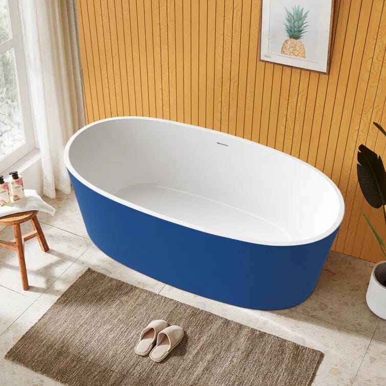 63" Acrylic Modern Bathtub Oval Shape Freestanding Soaking Tub