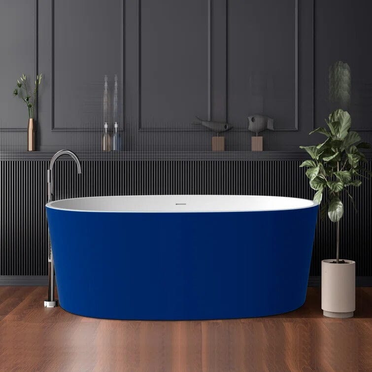 63" Acrylic Modern Bathtub Oval Shape Freestanding Soaking Tub