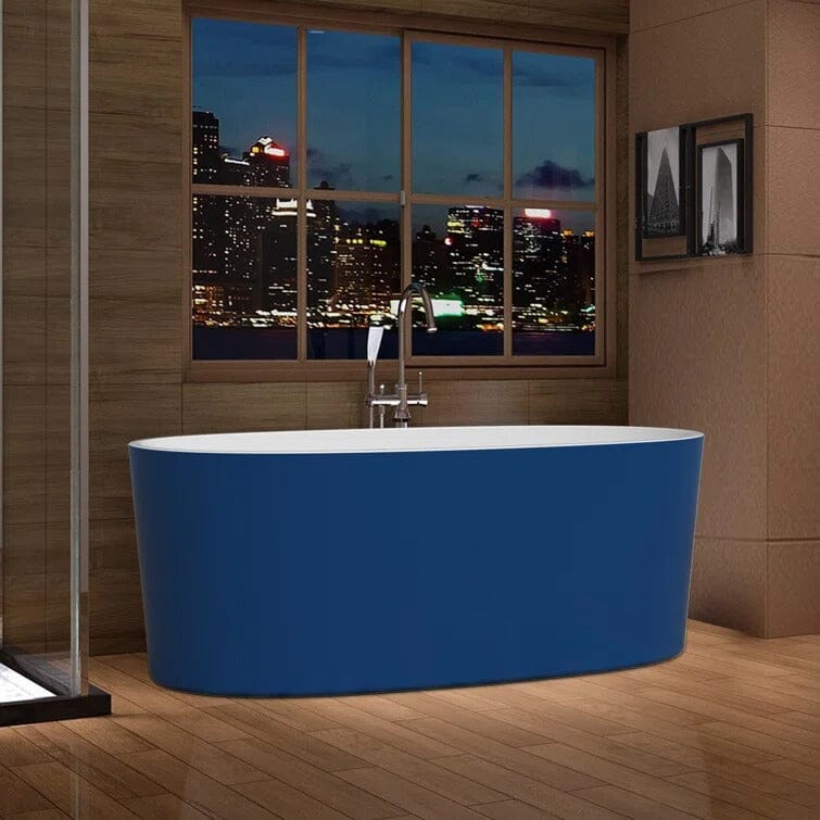 63" Acrylic Modern Bathtub Oval Shape Freestanding Soaking Tub