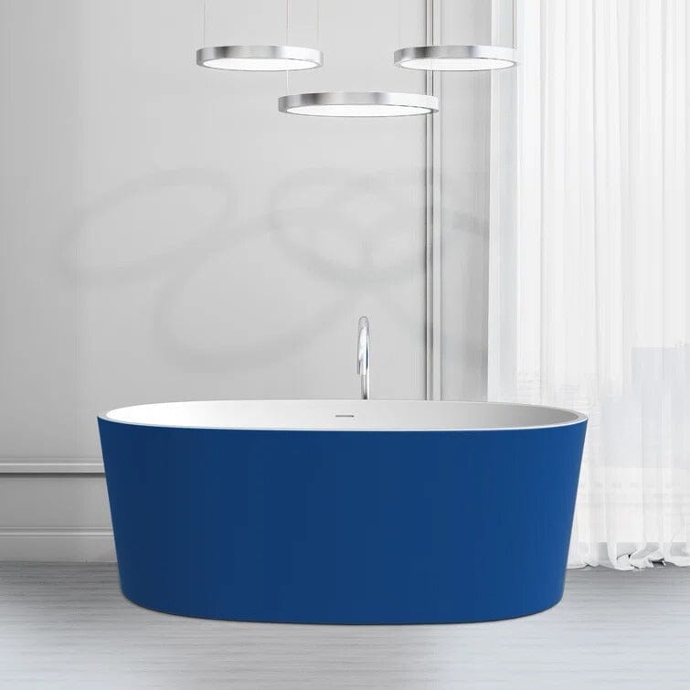 63" Acrylic Modern Bathtub Oval Shape Freestanding Soaking Tub