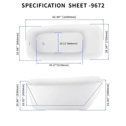 63" Acrylic Single Slipper Tub Freestanding Soaking Bathtub