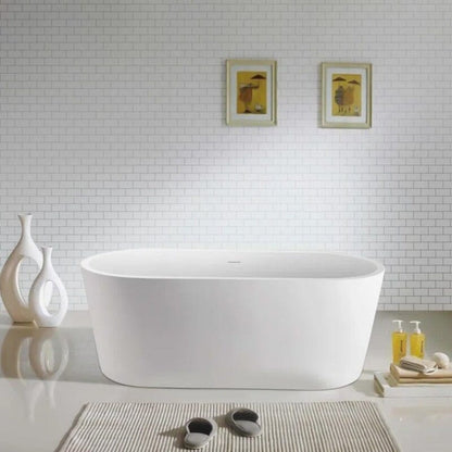 65" Acrylic Oval Flatbottom Freestanding Soaking Bathtub in Glossy White