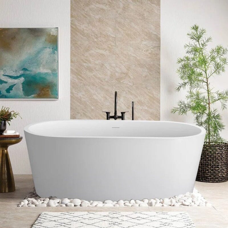 65" Acrylic Oval Flatbottom Freestanding Soaking Bathtub in Glossy White