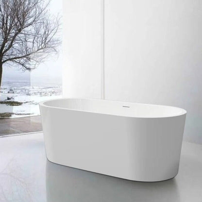 65" Acrylic Oval Flatbottom Freestanding Soaking Bathtub in Glossy White