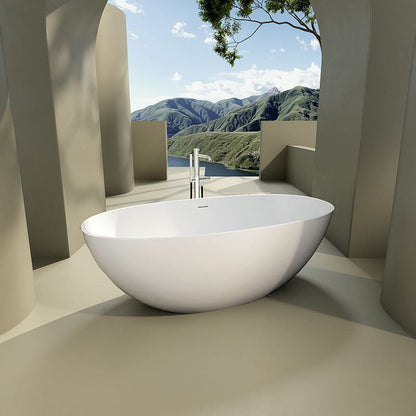 65'' Modern Freestanding Soaking Bathtub Solid Surface Stone Resin Oval Shaped