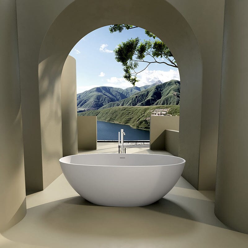 65'' Modern Freestanding Soaking Bathtub Solid Surface Stone Resin Oval Shaped