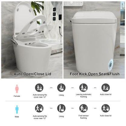 Smart Bidet Toilet with Remote Control, One Piece Tankless, Heated Seat, Elderly Mode and Child Mode