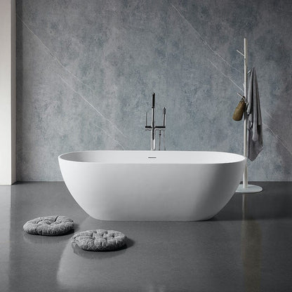 69'' Modern Bathtub Solid Surface Stone Resin Oval-shaped Freestanding Soaking Tub