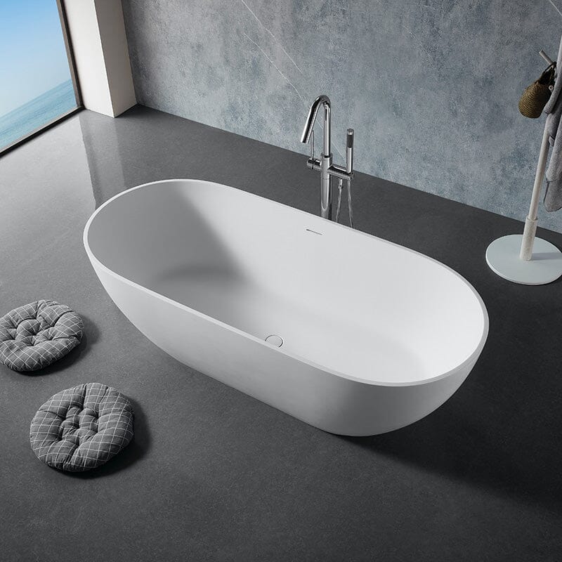 69'' Modern Bathtub Solid Surface Stone Resin Oval-shaped Freestanding Soaking Tub