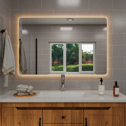 LED Light Bathroom Vanity Rounded Rectangle Mirror Frameless Anti Fog