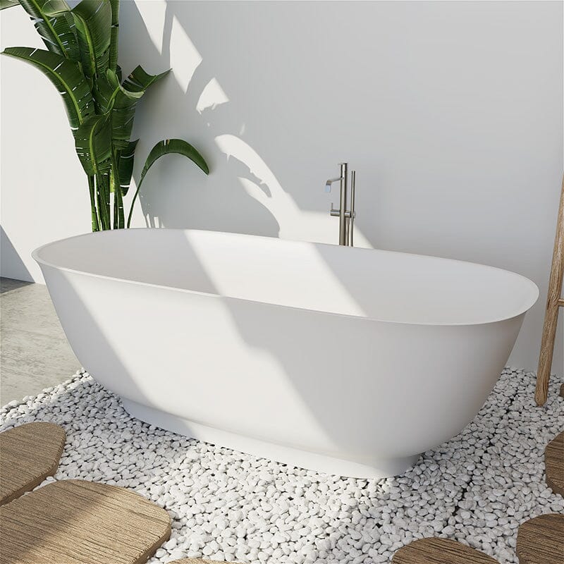 67'' Solid Surface Stone Resin Contemporary Design Freestanding Soaking Bathtub with Overflow