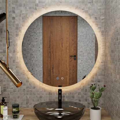 Round LED Light Bathroom Vanity Mirror Wall Mount Frameless Anti Fog