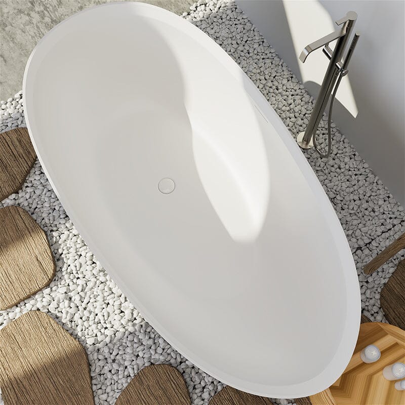 71'' Solid Surface Stone Resin Oval-shaped Freestanding Soaking Bathtub with Overflow