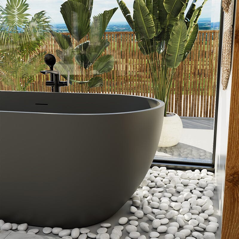 59'' Modern Bathtub Solid Surface Stone Resin Oval-shaped Freestanding Soaking Tub