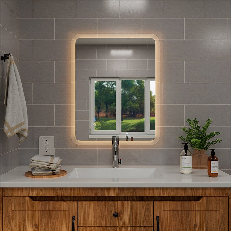 LED Light Bathroom Vanity Rounded Rectangle Mirror Frameless Anti Fog