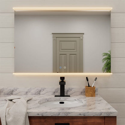 Rectangular Wall Mount LED Lighted Bathroom Vanity Mirror with Shelf