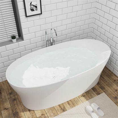 63"/67"/71'' Solid Surface Stone Resin Freestanding Soaking Bathtub Comfortable Backrest Design