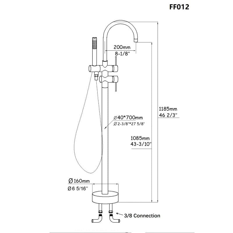 37'' Silver Retro Independent Freestanding Tub Filler Faucet