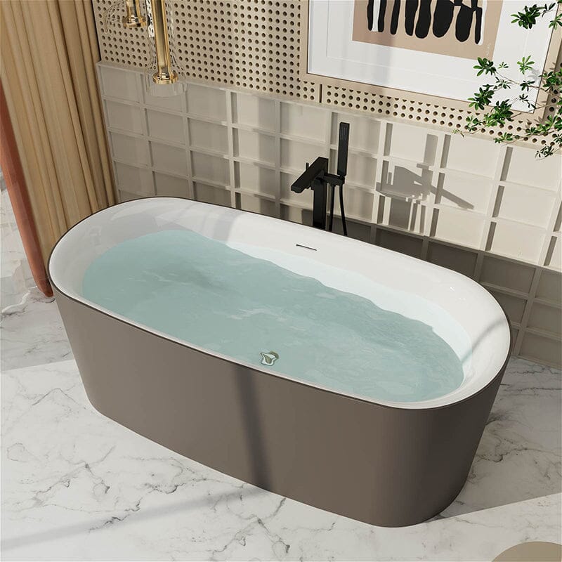 59'' Oval Acrylic Freestanding Soaking Bathtub Brown