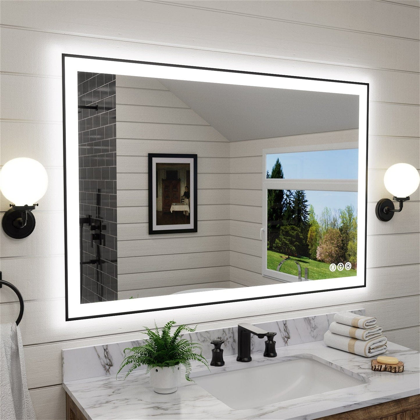 40"/48"/55" LED Bathroom Mirror with Black Frame, Anti-Fog, Shatter-Proof, Memory, 3 Colors