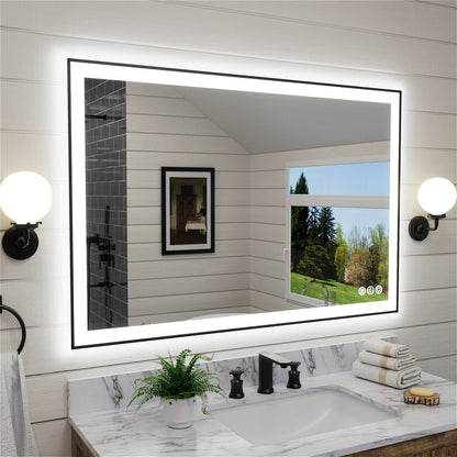 40"/48"/55" LED Bathroom Mirror with Black Frame, Anti-Fog, Shatter-Proof, Memory, 3 Colors