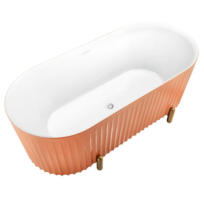 67'' Oval Acrylic Fluted Freestanding Soaking Bathtub with Feet