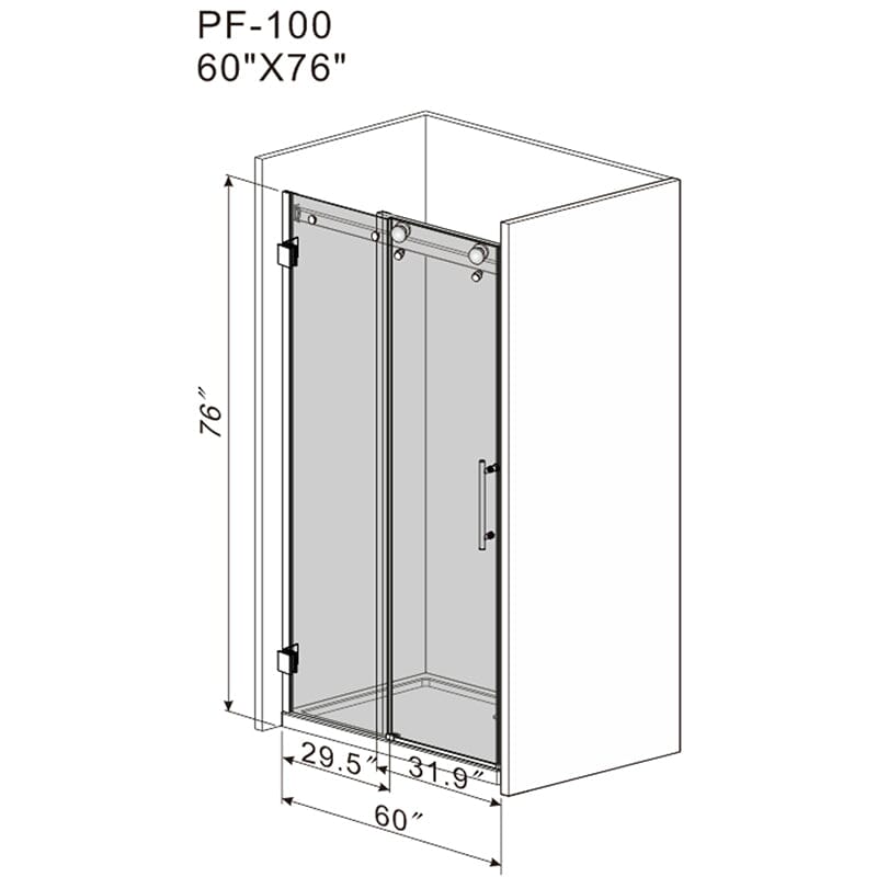 60'' x 76'' Frameless Tempered Glass Bathroom Shower Door, Matte Black