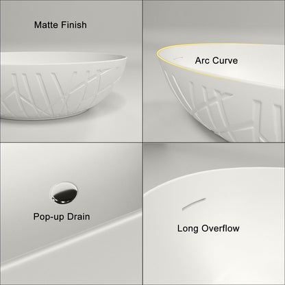 67'' Large Oval Tub Solid Surface Stone Resin Freestanding Soaking Bathtub