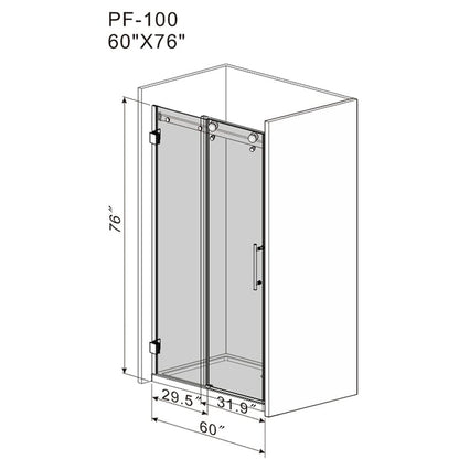 60'' x 76'' Frameless Tempered Glass Bathroom Shower Door, Square Track Large Rollers